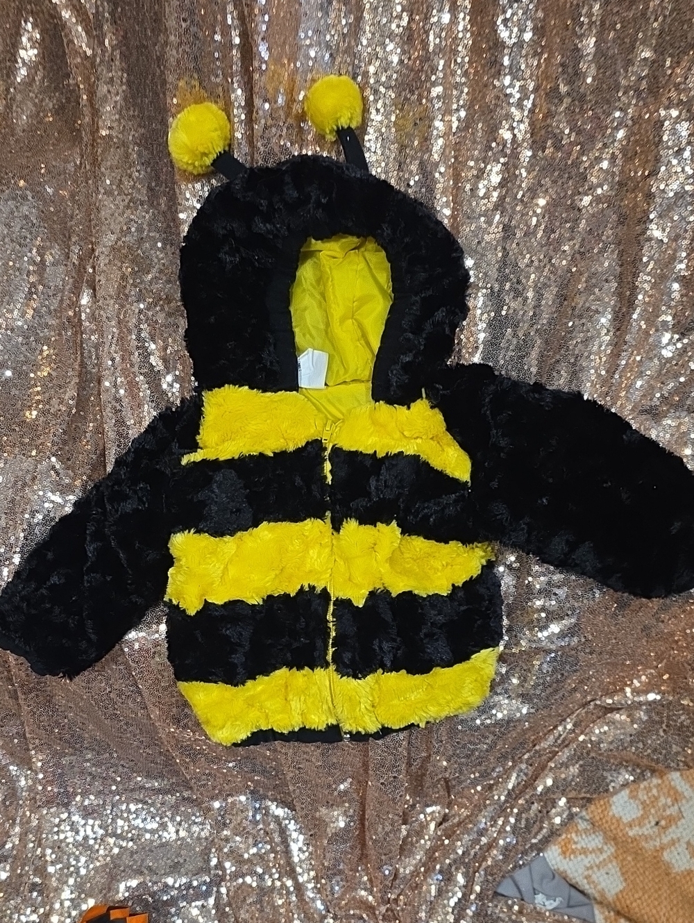 HALLOWWEN  Fuzzy Bee Hooded Jacket - Black & Yellow